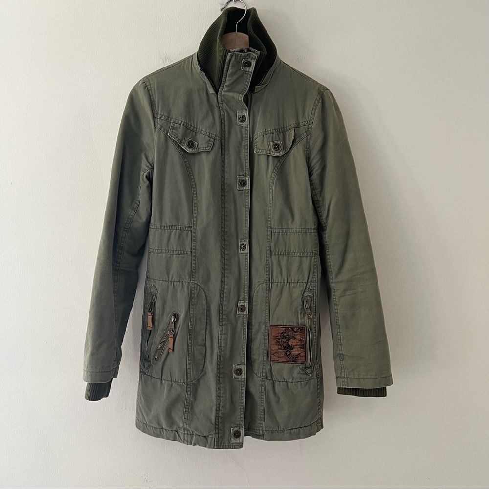 Top Gun Parka Jacket Army Green Sherpa Lined Size Small Military Mid-Length